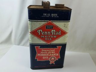 Vintage 1935 Penn - Rad Motor Oil Gas Service Station 5 Quart 1 Gal Can Radbill