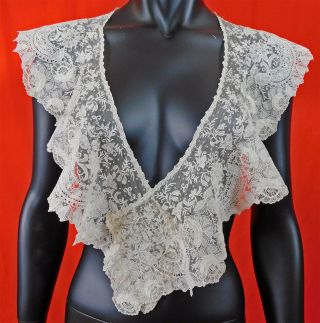 Antique Brussels Rose Point De Gaze Needlepoint Lace Bertha Collar Dress Trim