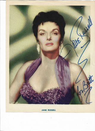 Jane Russell - Vintage Hand Signed/inscribed Broadside Photo/guaranteed.