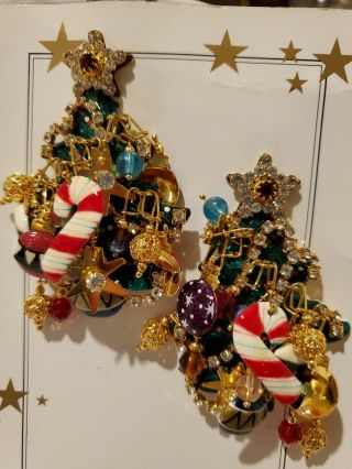 Rare Lunch At The Ritz Christmas Tree Brooch & Earrings Couture Huge