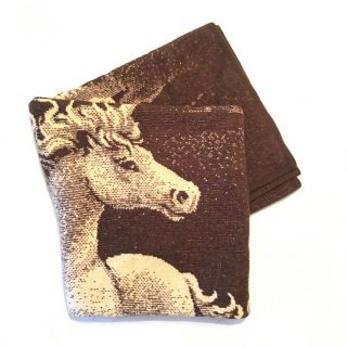 Vintage Tac Brown Unicorn Reversible Acrylic Blanket Throw Usa Made 55 X 74