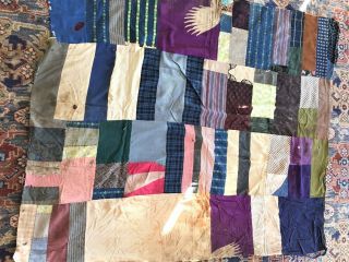 Vintage Japanese Boro Patchwork Quilt Top Made Of Kimono Fabrics