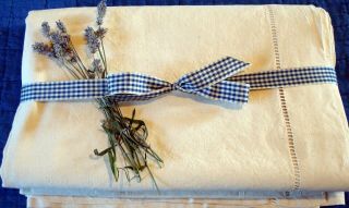 & Freshly Laundered Vintage French Fleur Bleue Metis Linen Sheet