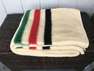 Rare Vintage 80s Biederlack Hudson Bay Style Striped Ivory Soft Blanket Throw
