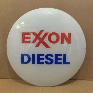 Vintage Exxon Diesel Gas Pump Globe Lens Glass Top Sign Garage Decor Oil