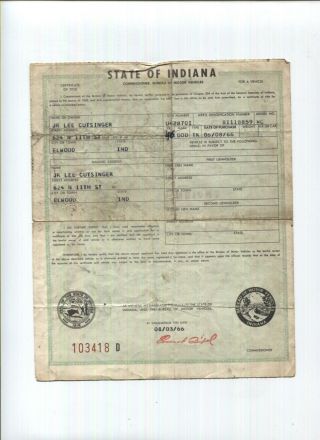 Vtg Car Title Indiana 1946 Dodge Pickup Truck Model Wc Historical Document