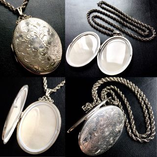 Large Vintage 1976 Sterling Silver 2”/5cm Photo Locket With 12”/30cm Drop Chain