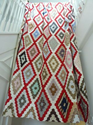 Antique Vintage Hand Stitched Hexagon Patchwork Quilt Lined