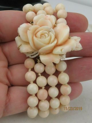 Vintage 14k Gold Carved Angel Skin Coral Flower Bracelet