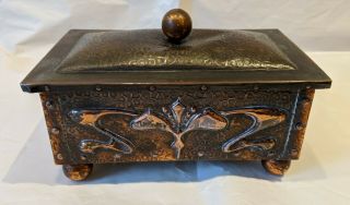 Arts And Crafts / Art Nouveau Copper Effect Box Trinket Jewellery Cigars
