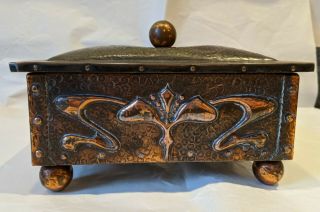 Arts And Crafts / art Nouveau Copper Effect Box Trinket Jewellery Cigars 3