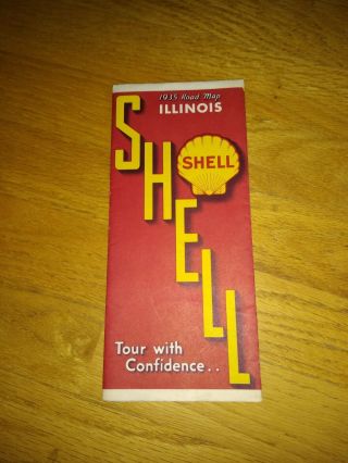 Vintage Shell Oil Road Map Illinois 1935 Writing On Back