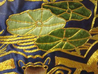Vintage Chinese Gold Metalic Thread Embroidery in Couching Stitches 3