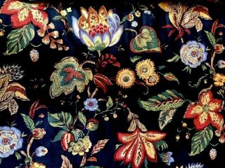 Vintage Jay Yang Design Floral Damask Navy Blue 5 Fat Yards Upholstery Curtains