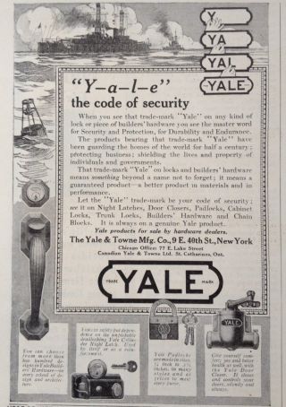 1918 Ad (h22) Yale & Towne Mfg.  Co.  Yale Hardware,  Latches,  Locks