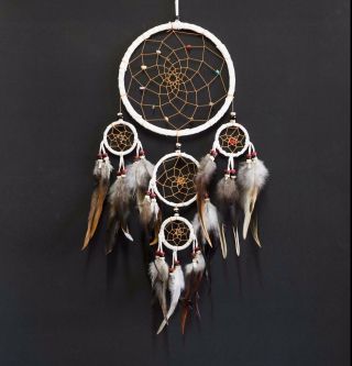 Dream Catcher White Wall Hanging Decoration Bead Ornament Feather Long 18 "