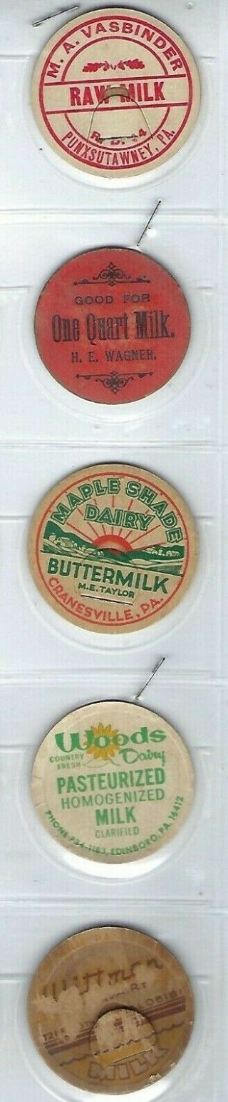 Cranesville,  Punxsutawney,  Wittman,  Edinboro Wagner Milk Cap Pa.  Lid,  Wood,  Erie 5mix