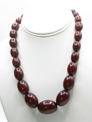 Cherry Amber Translucent Bakelite Necklace Faturan Vintage Beads Art Deco 66g