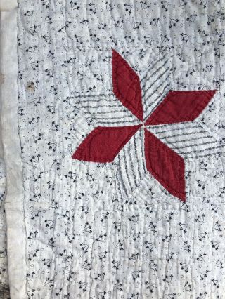 Antique Hand Pieced & Quilted Star Quilt Black White Early Calicos 56 BY 81 3