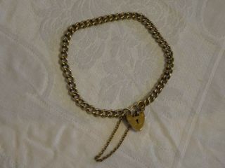 Vintage 9ct Gold Charm Bracelet With Heart Lock And Safety Chain Boxed