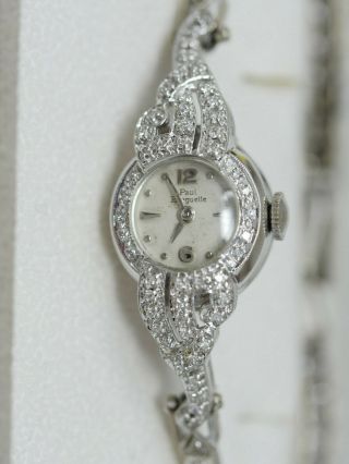 Vintage Paul Breguette Ladies Wristwatch 14k White Gold With Diamonds