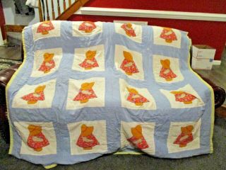 Vintage Little Dutch Girl Handmade Quilt Appliqued Blanket 78 X 74