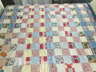 Vintage Colorful Quilt Patchwork Hand Made Stitched Blanket 66 " X 79 "