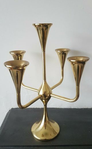 Vintage Mid - Century Brass Candle Holder Candelabra By Freddie Andersen