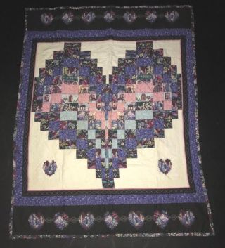 Handmade Quilted Throw Wall Hanging Patchwork Applique Hearts 32 X 44
