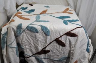 Vintage Leaf Cotton Chenille Bedspread On Muslin King Size? 106 X 132 Euc