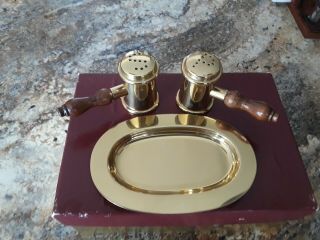 Vintage Brass Gavel Salt & Pepper Set With Tray & Box
