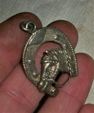 Antique C.  1930 Navajo Sterling Silver Pendant Charm Horse Head & Horseshoe Vafo