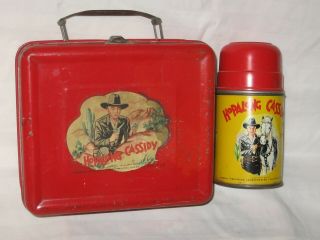 Hopalong Cassidy Red Metal Lunch Box And Thermos