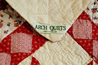 Vintage Hand Stitched Arch Red Star Pattern Quilt 84 x 100 Hawthorne NY 2
