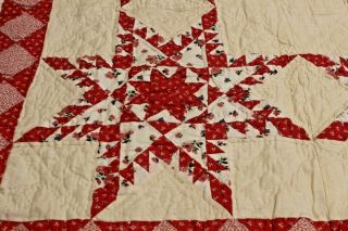 Vintage Hand Stitched Arch Red Star Pattern Quilt 84 x 100 Hawthorne NY 3