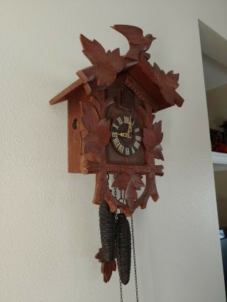 1940s German Clock Hand Carved Germany Cuckoo Wall Vintage Complete As Found 3