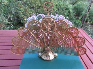 Vintage Solid Brass Folding Peacock Fan Fireplace Screen Cameo