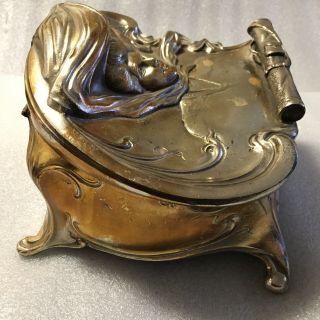 Antique Victorian Art Nouveau Jewelry Casket Trinket Dresser Vanity Patch Box 2
