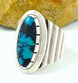 Big Vintage Kewa Sd Sterling Silver Cloud Mountain Spiderweb Turquoise Ring Sz 8