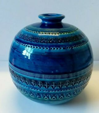Aldo Londis For Bitossi.  Large Rimini Blue Spherical Vase.  Mid Century Modern.