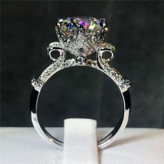 Engagement Ring Luxury Victorian Ring Antique 14k White Gold 3 Ct Round Diamond