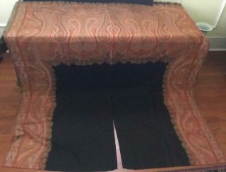 Large Antique Kashmir Silk Wool Hand Woven Paisley Shawl Tablecloth Fragment Nr
