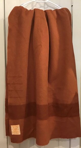 Hudson Bay 4 Point Blanket 100 Wool England 70 " X 84 " Rust Orange Brown Vtg