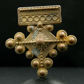 Kyra - Ancient Moorish Gilded Bronze Cross Pendant - 39.  6mm Long - 1800s/1900s