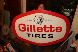 Large Vintage 1975 Gillette Tires Gas Station 48 " Metal Sign