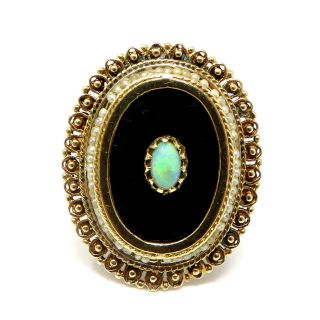Nyjewel Estate Antique 14k Gold Black Onyx Opal Seed Pearl Ring Size 6.  25,  13.  3g