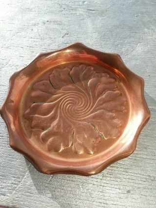 Arts & Crafts Copper Pin Dish Pie Crust Edge Spiral Keswick Style Antique 1900s 2