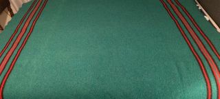 Vintage Wool Blanket Green With Black & Red Stripes 78 " X 67 ",  4 Lb 6 Oz
