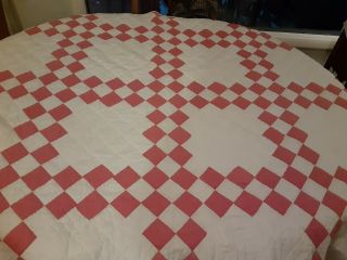 Vintage Cutter Quilt Piece Red & White 9 Patch Christmas Colors 44 X 72