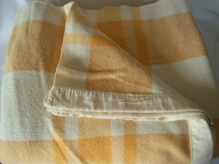 Vintage 1950 ' s 100 Wool Twin Blanket by St.  Mary Large Plaid w Satin Trim Exc 2